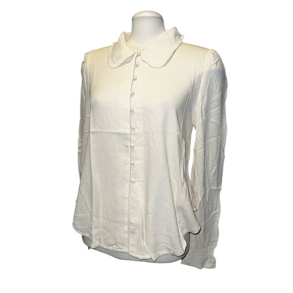 Band of the Free NWT Denise Cream Ruffle Collar Top Sz Medium Cream BOG Collect - Picture 6 of 14